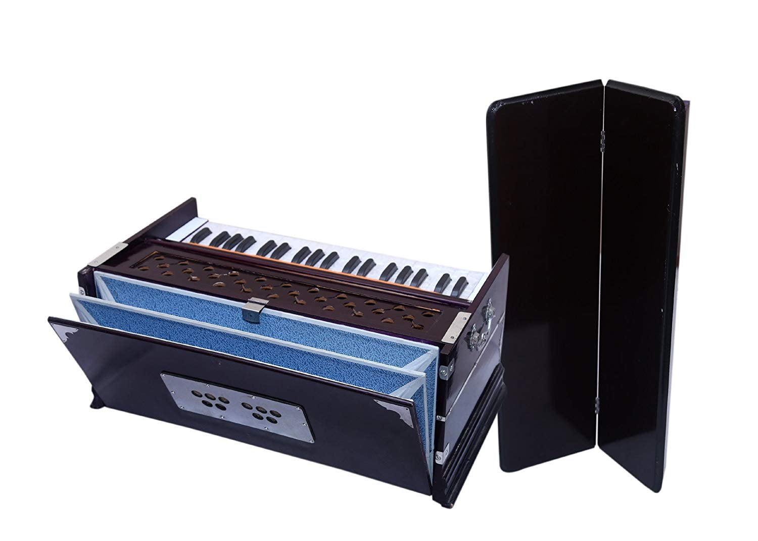 Musical Instrument Harmonium - 7 Stopper (5 Stops 2 Drones), Total 39 Keys, 3 1/4 Octave, Two Reeds (Base- Male) | Two Side Carry Handles, Jaali Frame On Keys