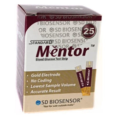 Standard Mentor Blood Glucose Test Strips - Pack Of 25 | No Coding - Lowest Sample Volume