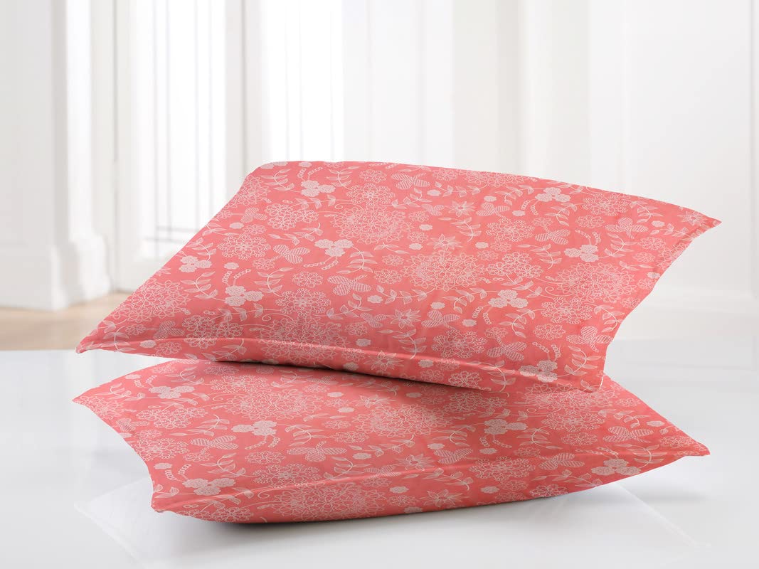 Cotton Flat Double Bedsheets With 2 King Size Pillow Covers - 90 X 100 Inches, Pastel Red | Double Bed Breathable & Wrinkle Free - Ultra Soft 200 TC Super Soft