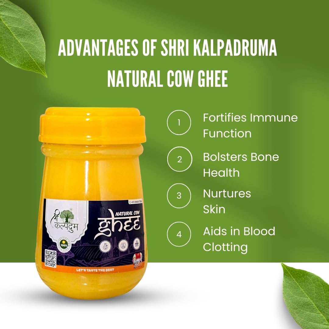 Organic Cow Ghee By Shri Kalpadruma | Rich In Vitamin A & Healthy Nutrients Desi Ghee Perfect For Glowing Skin | (500ml) 16.9 Ounce | Jar Pack