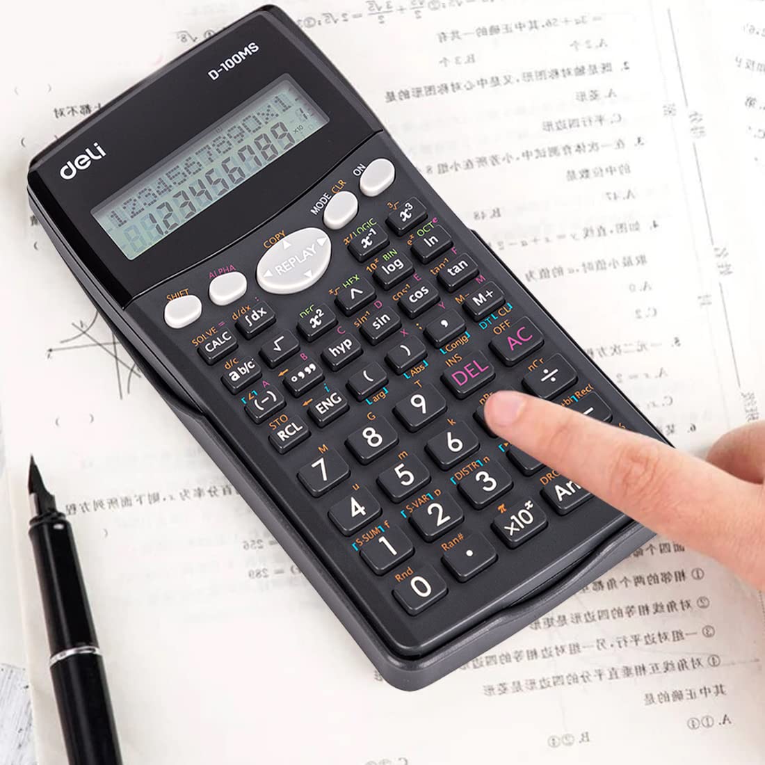 Deli WD-100ms Scientific Calculator | 300 Fractional Arithmetic Function | 2 Line Led Display | 3 Years Warranty - (Black)