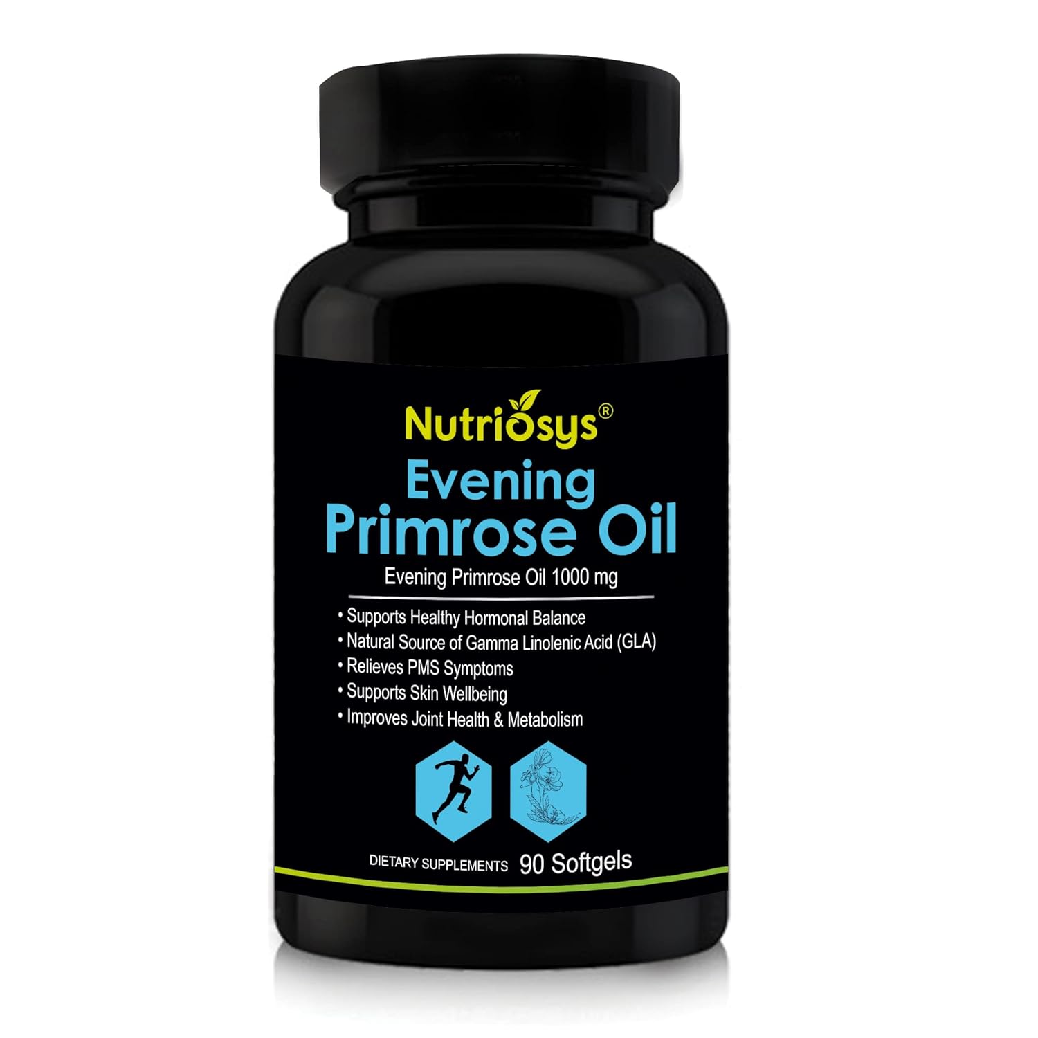Nutriosys Evening Primrose Oil 1000mg, Helps In Weight Loss, Maintain Balanced Immune System, Healthy Skin & Hair | 90 Softgels 150gm 0.3lbs Each Pack Of 2