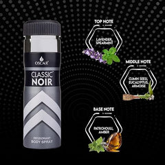 Oscar Classic Noir Long Lasting, Premium And Skin Friendly Deodorant Body Spray For Unisex, 200ml 6.7 Fl.oz.