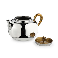 Stainless Steel Tea Pot Set, Chrome & Gold - Easy Pour Spout | Designer Serve Ware - Ideal Gift For Tea Lovers!