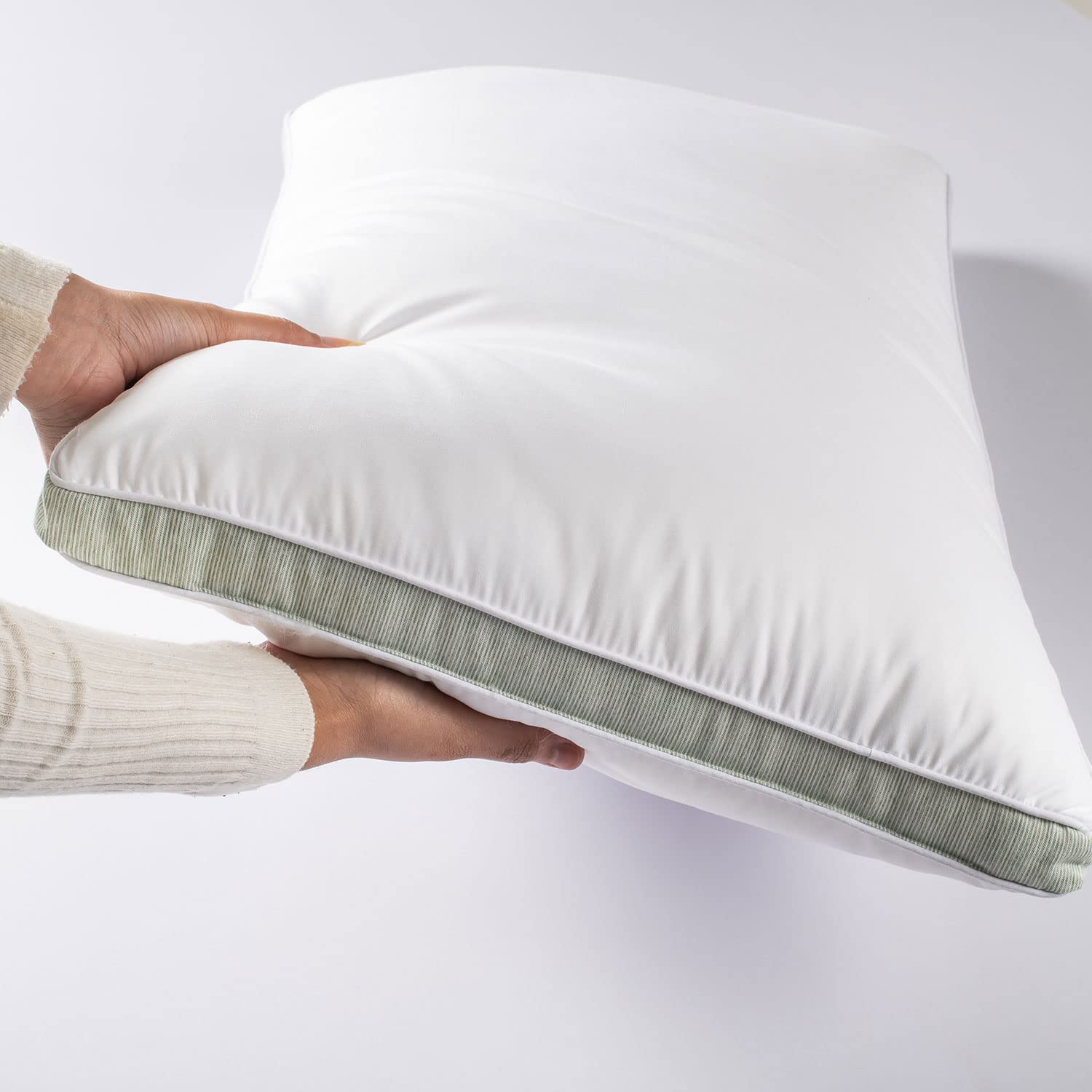 Microfiber Aloe Vera Gel Pillow, Comfortable Pillow, White & Green, Big Size | Anti-Bacterial & Anti-Allergic Sleeping Pillow For Sensitive Skin | Super Soft Pillow, Rectangular Shape Pillow
