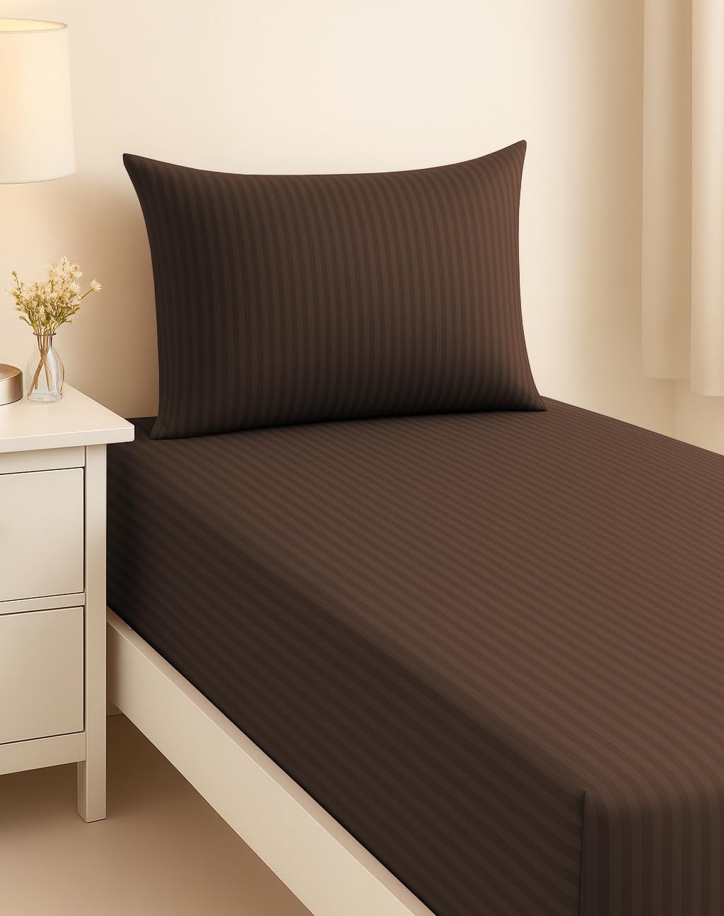 Cotton Single Bedsheet With One Pillow Cover - 90 X 60 Inches, Brown | Soft & Breathable Premium Printed Design Bedsheet