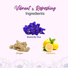 Blue Tea Caffeine Free Purple Tea With Ginger & Lemon - 50gm Tin, 1.7 Ounce, 50 Cups | Flower Based Gifting Delight Tea - Gluten Free, Non-Bitter | No Added Colors, No Preservatives