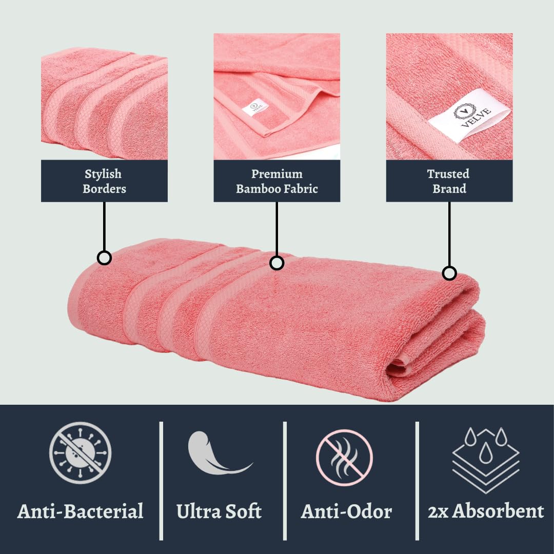 Velve Bamboo 100% Bamboo Bath Towel 600 Gsm | Ultra Soft, Super Absorbent, Antibacterial Bath Towel For Men & Women (Pink)