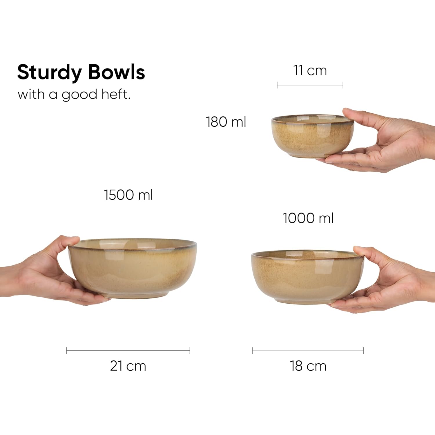 Ceramic Dinner Set Of 21 Pcs, Beige Reactive | Crockery Set, Dining Sets Crockery Items - 6 Dinner Plates+ 6 Quarter Plates+ 6 Veg Bowls, 180ml Each+ 2 Medium Bowls, 1000ml Each+ 1 Large Bowl, 1500ml