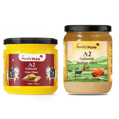 100% Pure A2 Cultured Cow + A2 Cow + A2 Murrah Buffalo & A2 Cultured Buffalo Ghee By AMP Purely Moo | Healthy & Nutrients Pure Combo Desi Ghee | 2 Litre (500ml * 4) 33.8 Ounce | Jar Pack