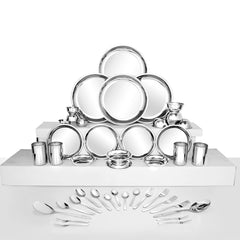 Stainless Steel Delight Solid Dinner Set Of 42 Pieces, Silver | Easy To Clean & Dishwasher Safe