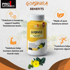 Pro1 Supplements Gokhru Gokshura Tribulus Terrestris Capsules For Men & Women, Boosts Vitality & Stamina, Supports Gut Health | 60 Veg Capsules 100gm 0.2lbs