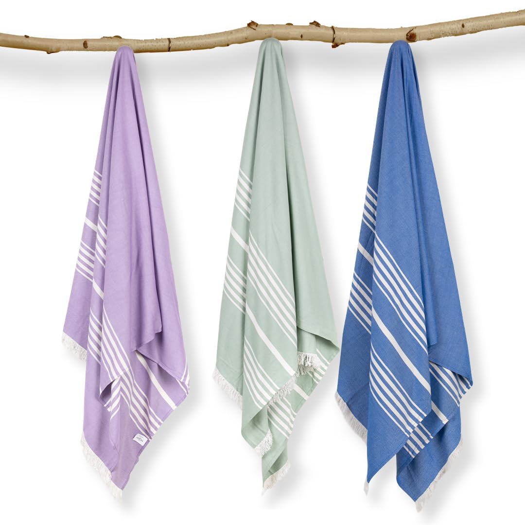 Mush 100% Bamboo Large Bath Towel 280 Gsm | Ultra Soft, Absorbent, Light Weight, & Quick Dry Towel | Set Of 3 - Lavender, Blue & Light Green, 250 Tc
