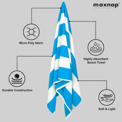 Maxnap Sunstripe Premium Cabana Striped Towel 600 Gsm | 100% Cotton, Soft & Quick-Dry Pool Towels - Set Of 2 (Blue)