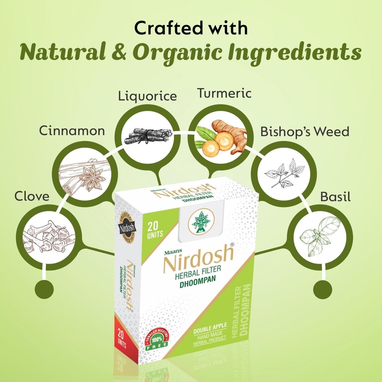 Double Apple Flavored Herbal Filter Dhoompan Sticks - Pack Of 4X 20 Pcs Herbal Cigarette | Bidi Sticks Rolled In Tendu Leaves, Non-Addictive Sticks - Tobacco Free & Nicotine Free