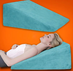 Wedge Pillow Memory Foam For Pain Relief, Aqua Blue - 18 L X 17.5 W X 11 H Inch | Wedge Cushion, For Back Support, Acid Reflux, Snoring, Gerd, Leg Elevation, Pregnancy, Velvet Cover