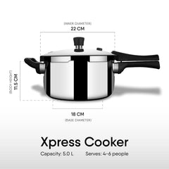 Xpress Cooker Triply Pressure Cooker Broad | Induction Based Cooker, Outer Lid Pressure Cooker, 5 Liters