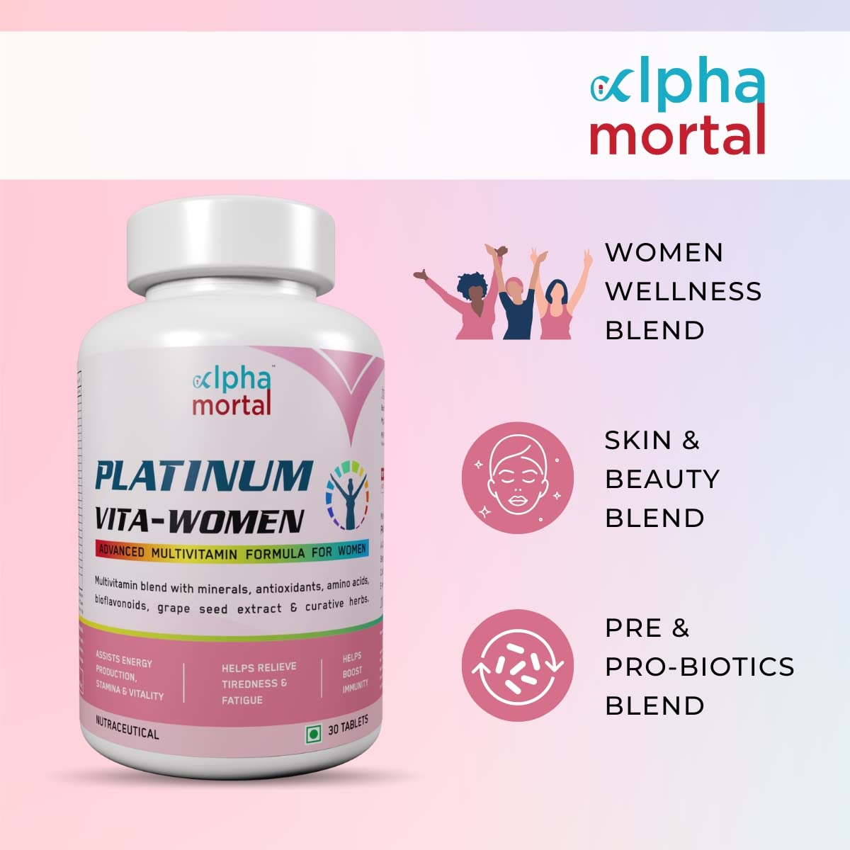 Alpha Mortal Platinum Daily Multivitamin Tablets | Enhances Stamina, Energy, Joint Health, Recovery & Endurance | 30 Tablets , 50gm 0.1lbs