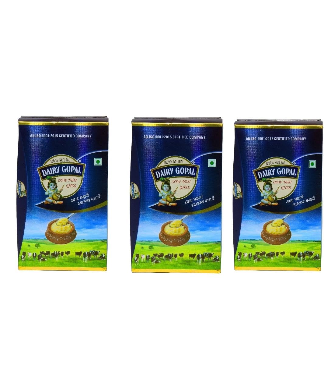 100% Pure Cow Desi Ghee By Dairy Gopal | Good Source Of Vitamins A, D, E & K Healthy Desi Ghee Perfect For Overall Health | 3 Litre (1 Litre * 3) 101.4 Ounce | Box Pack