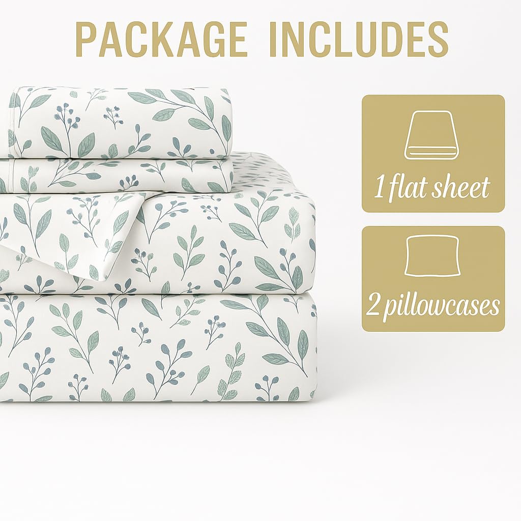 King Size Microfiber Bedsheet With 2 Pillow Covers - 108 X 108 Inches, White & Green | Ultra-Soft & Wrinkle-Free | Luxury Hotel Look