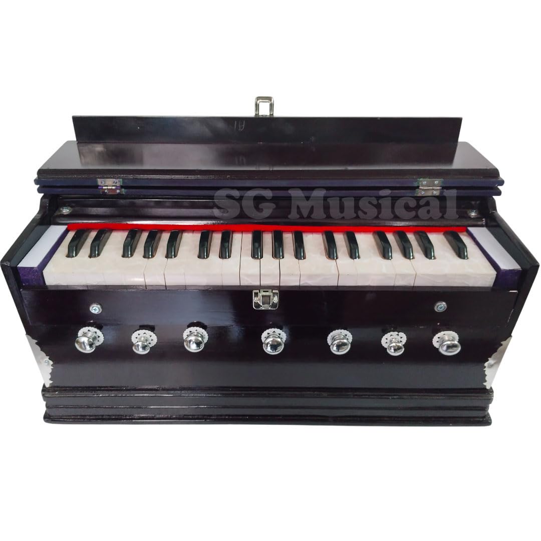 Musical Instrument Harmonium - 7 Stoppers, 3.25 Octave, 39 Smooth Conditioned Keys, Double Bellow, Two Reeds (Base- Male) | Compact & Portable Design