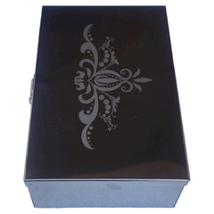 Stainless Steel Storage Boxes, Cash Peti, Pooja Peti, Organizer, Vanity Box, Safe Locker Box 8 Inch Storage Box W - 8", H - 2.50", L-5" Cash Box With Laser Print Design, Colour - Silver