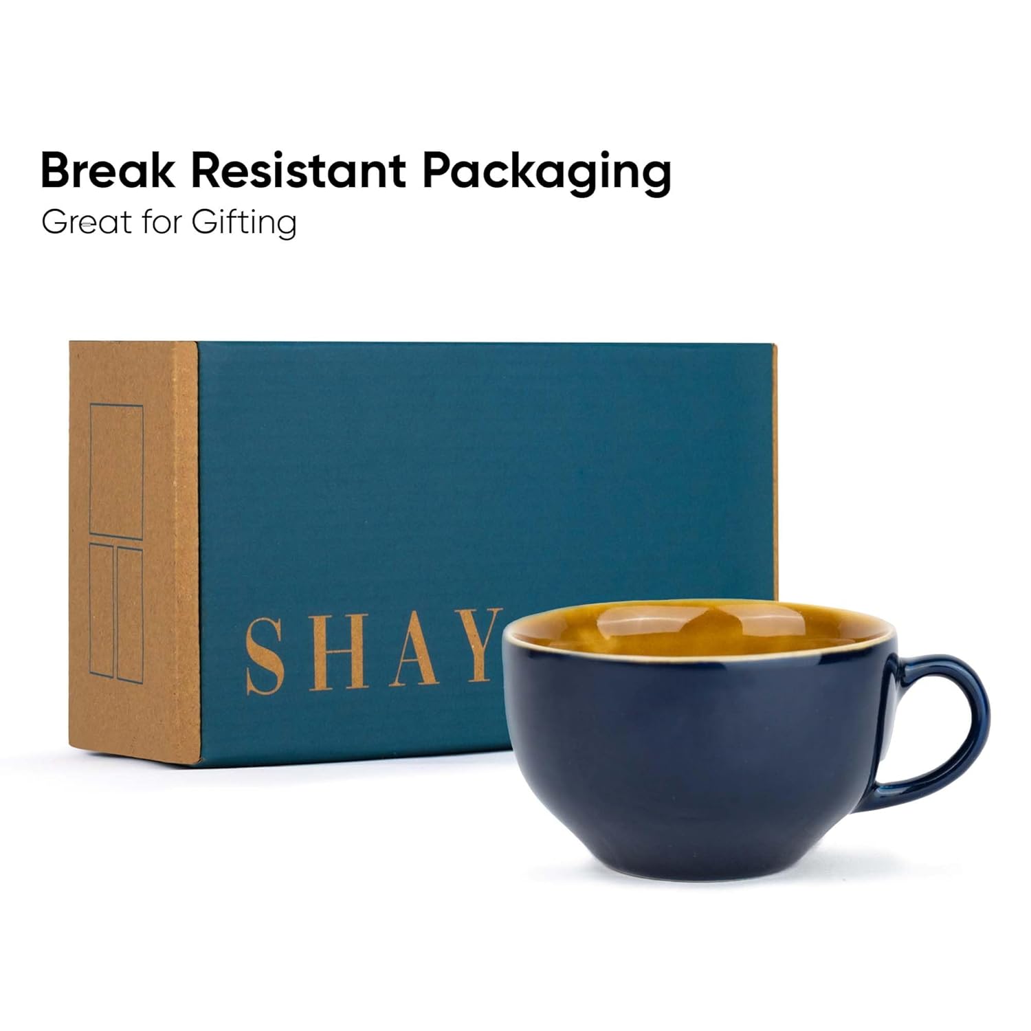 Large Ceramic Coffee Cup Set Of 2 - Midnight Blue, 350ml Each | Cappuccino Cup With Glossy Finish - Large Ceramic Coffee Cup | Premium Stoneware Coffee Cup - Microwave Safe, XL Cuppa