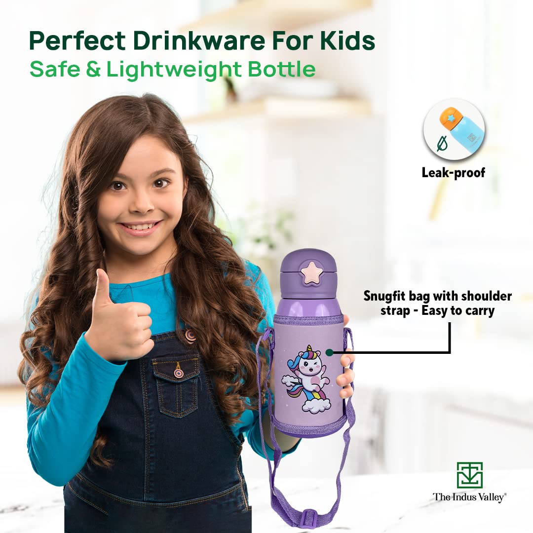 Pro-Hydro Vacuum Insulated Kids Sippy With 2 Lids - Food Grade Stainless Steel | Leak Proof, BPA Free 450ml, Purple