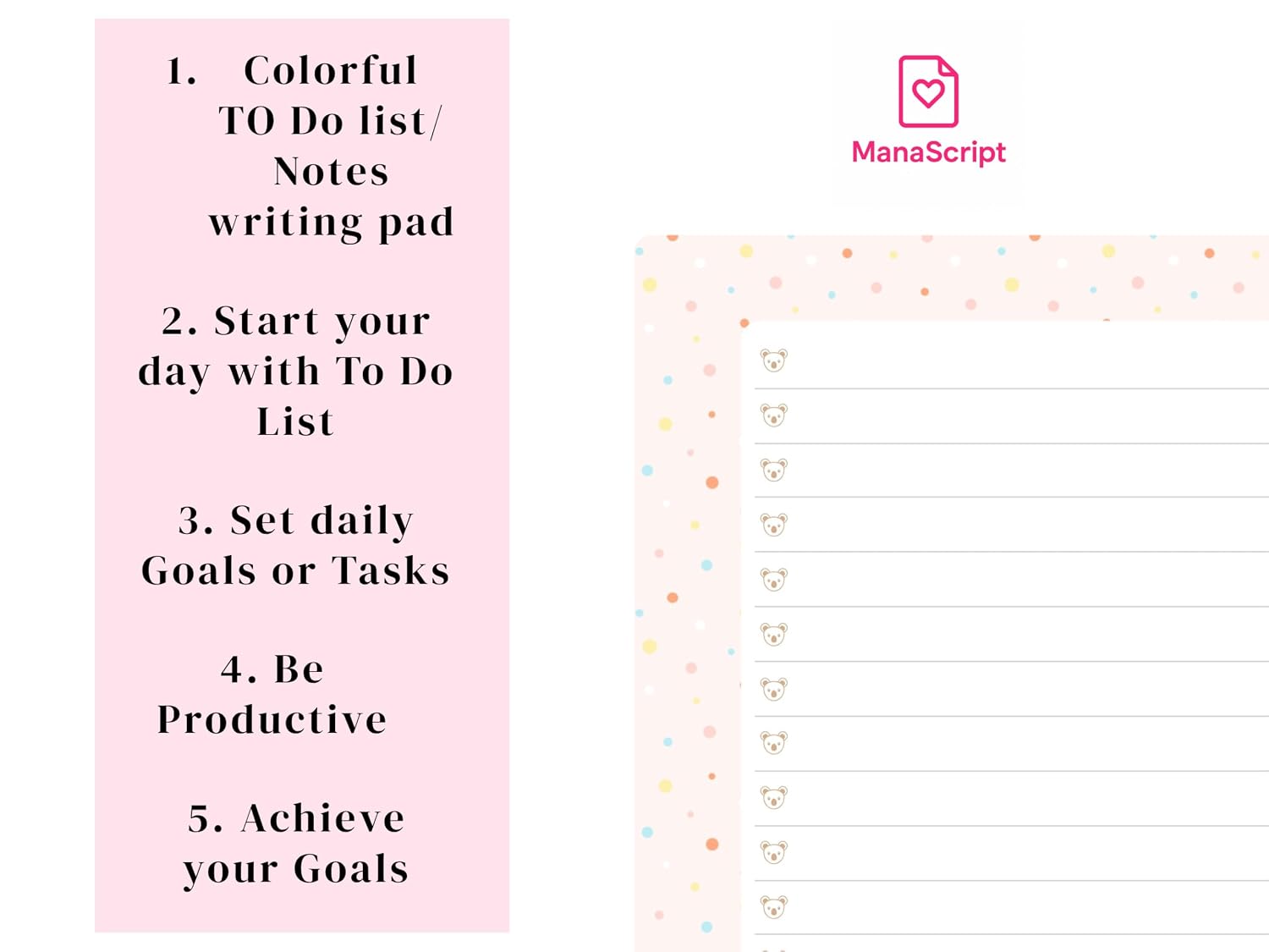 A5 Notes/To Do List Notepad, Beautiful Daily Checklist Pad, 50 Tear-Off Sheets (Bear) Pack Of 1