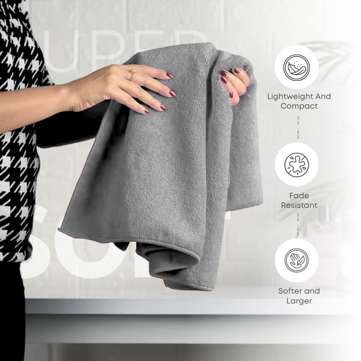 Black Gold The Finer Touch Premium Microfiber Bath Towels 1200 Gsm | Lightweight Ultra-Soft Fade Resistant (Grey) - 3 Pcs
