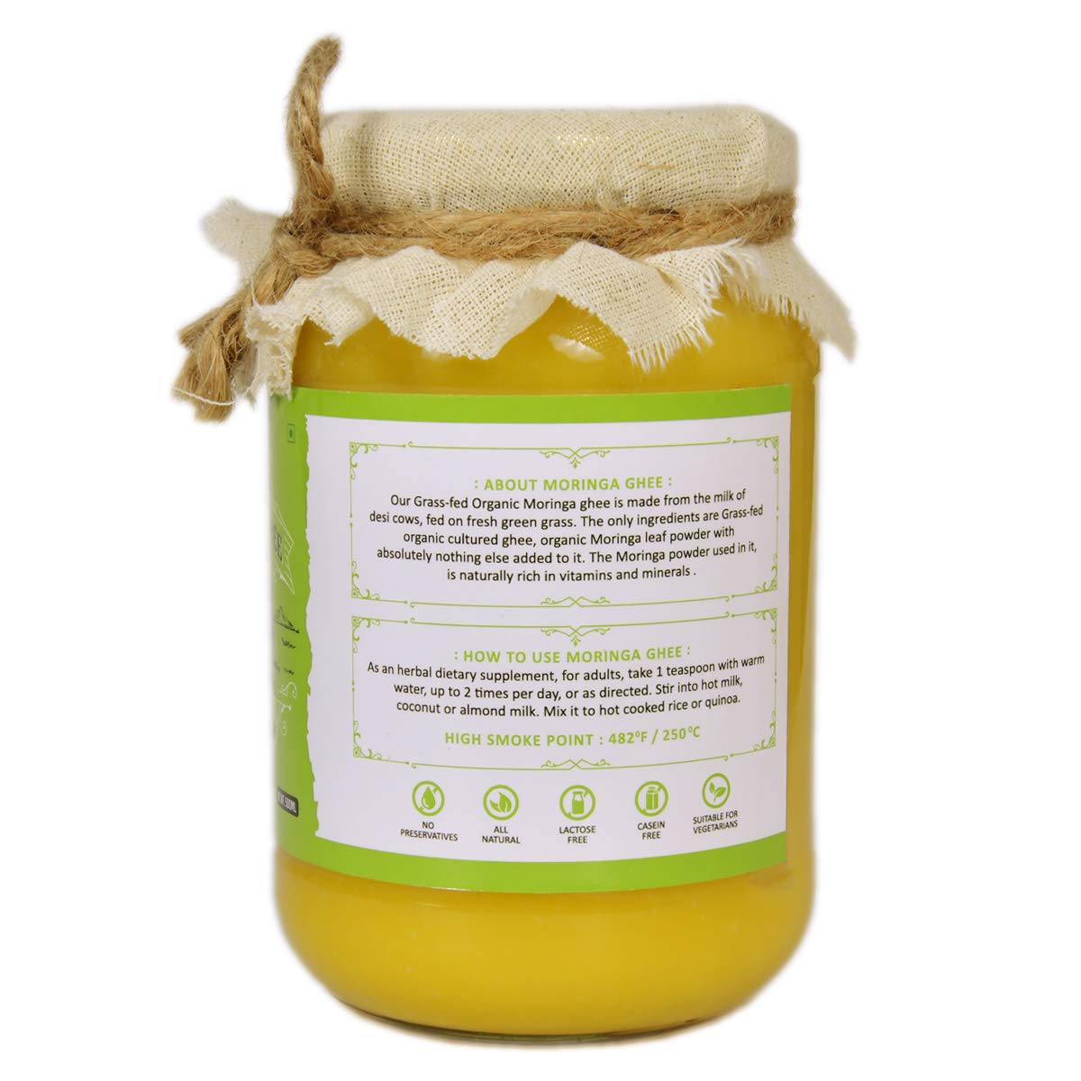 100% Pure Moringa Infused Desi Cow Ghee By Vanalaya | Rich Source Of Vitamin A & Healthy Delicious Pure Desi Ghee For Boost Immunity | (500ml) 16.9 Ounce | Jar Pack