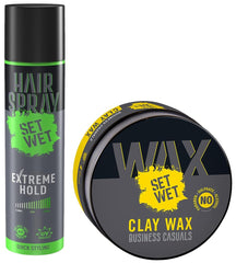 Set Wet Styling Hair Clay Wax 60gm 2.1 Oz. , & Set Wet Extreme Hold , Hair Spray For Men Style , Spray , Freeze , Bottle 200ml 6.7 Fl.oz.