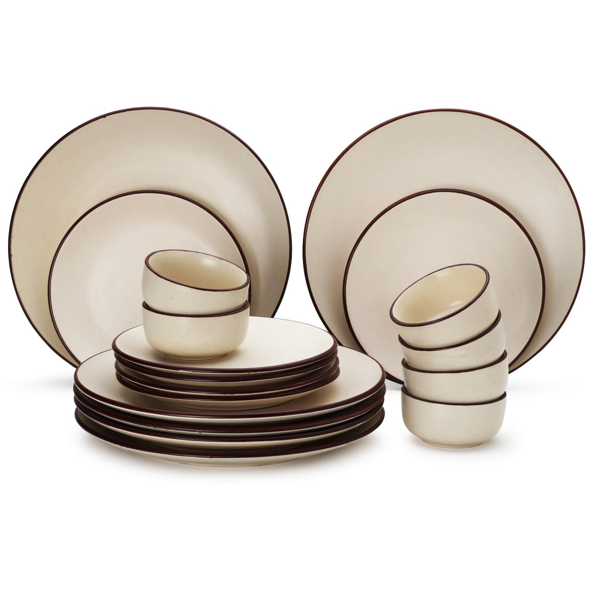 Handcrafted Ceramic Stoneware Dinner Set Of 18 Pcs - Off White | 6 Dinner Plates, 10.6 Inch Each + 6 Small Plates, 7.4 Inch Each + 6 Small Dinner Bowl, 170ml Each - Microwave & Dishwasher Safe