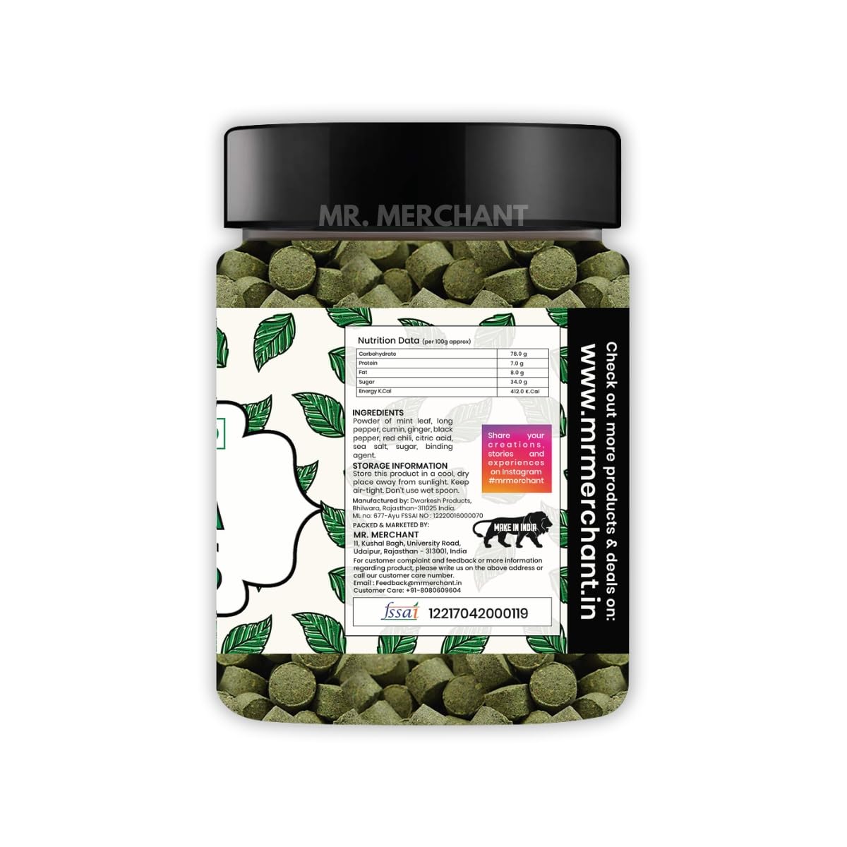 Mr. Merchant Pudina Shots (Pachak Pudina Vati Churan Goli) 300gm, | Jar Pack