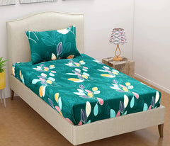 Premium Cotton Single Bedsheets With 1 King Size Pillow Covers - 60 X 90 Inches, Dark Green | Soft & Luxury Bed Sheet-Breathable & Comfortable Bedsheet