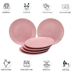 Ceramic Hand Glazed Stoneware Large Dinner Plates Set Of 6 - 10.6 Inch, Blush Pink | Microwave Safe & Dishwasher Safe - Handcrafted Dinner Plates