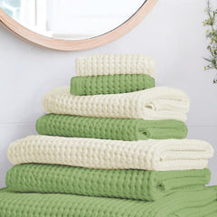 Urban Space 100% Cotton Waffle 2 Bath, 2 Hand & 2 Face Towels 1500 Gsm | Breathable & Absorbent Cotton Fabric Towel (Beige & Sage Green) -Set Of 6