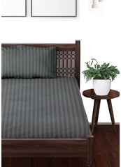 2 Plain Bedsheets For Single Bed With 2 Pillow Covers - 60 X 90 + 5 Inches, Grey & Blue | Light Weight & Easy To Wash At Home