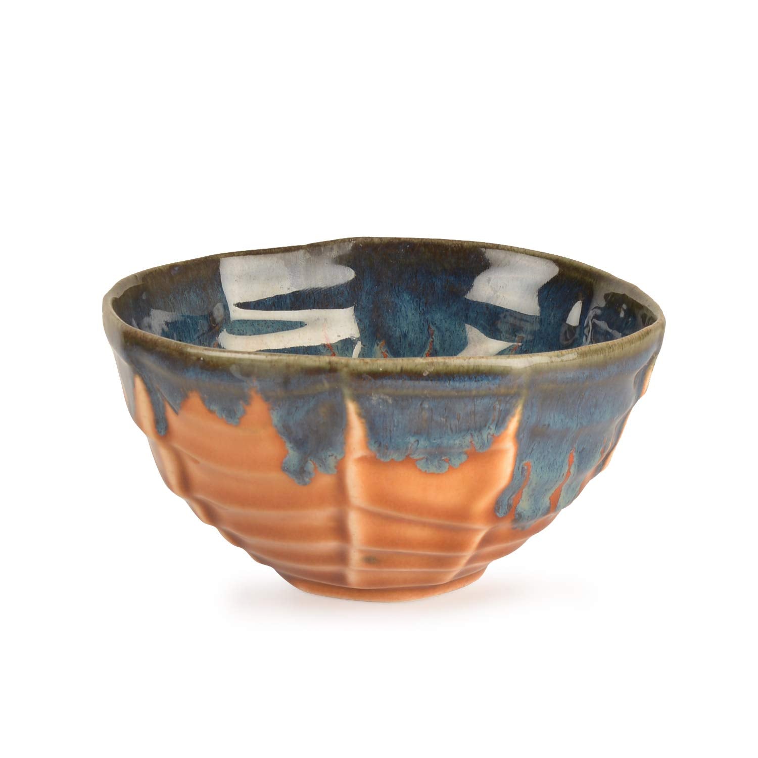 Handmoulded Studio Pottery Snack Bowl - 600ml, Blue & Brown | Decorative Bowls For Kitchen