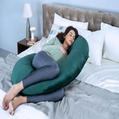 Pregnancy & Nursing Pillow Combo, C Shape Maternity Pillow - Peacock Green | For Pregnancy Sleeping, 5 In 1 Multipurpose Use, Nursing Pillow | For Breastfeeding With Cotton Removable Cover