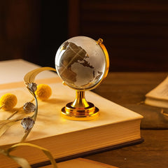 Fengshui Crystal Globe With Golden Stand For Positive Energy, Success, Good Luck & Prosperity, Vastu Remedy For Home Childrens Study Table & Office (Glass, White) Pack Of 1