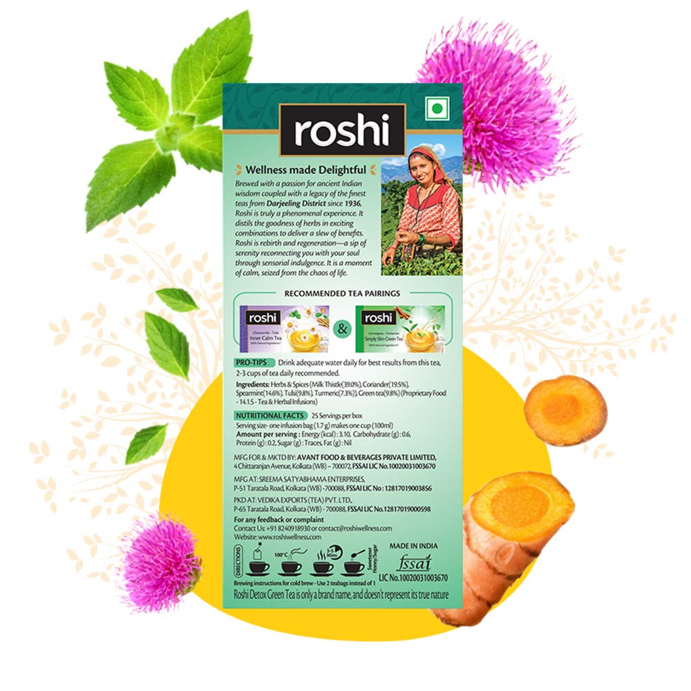 Roshi Moroccan Mint & Tulsi Detox Green Tea + Lemongrass Cinnamon Simply Slim Green Tea Combo - Pack Of 2 X 25 Tea Bags | 100% Natural Ingredients - Enhances Metabolism & Fitness