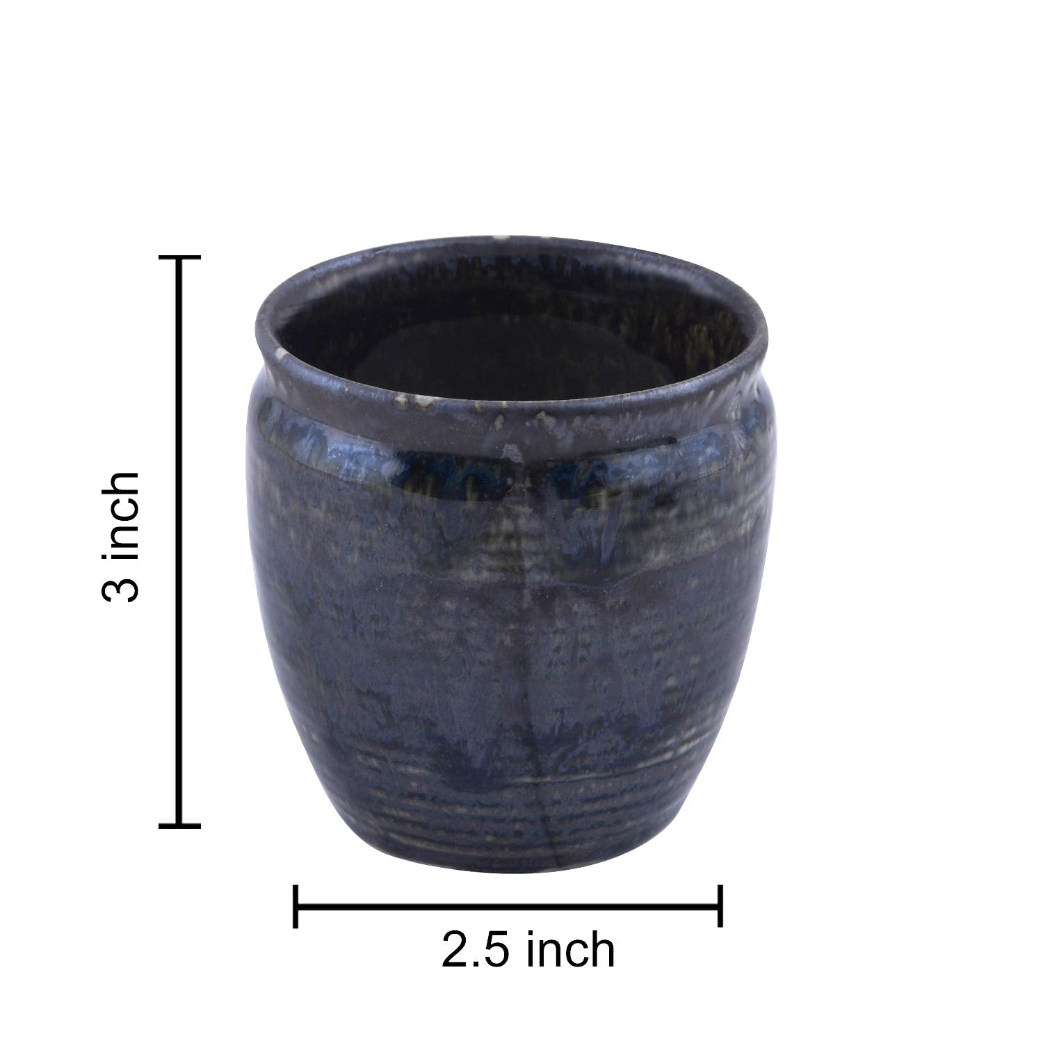 Studio Pottery Metallic Finish Chai Kullads In Ceramic Set Of 6 - Blue, 200ml Each | Tea Glasses - Cutting Chai Glasses | Kullad Tea Cups