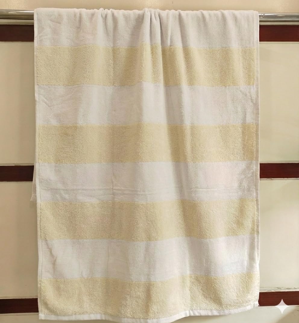 Cotton Bolls Textiles Premium 100% Cotton Bath Towel 450 Gsm | Ultra-Soft & Absorbent Quick Dry Durable Stripe Design Towel (Beige)