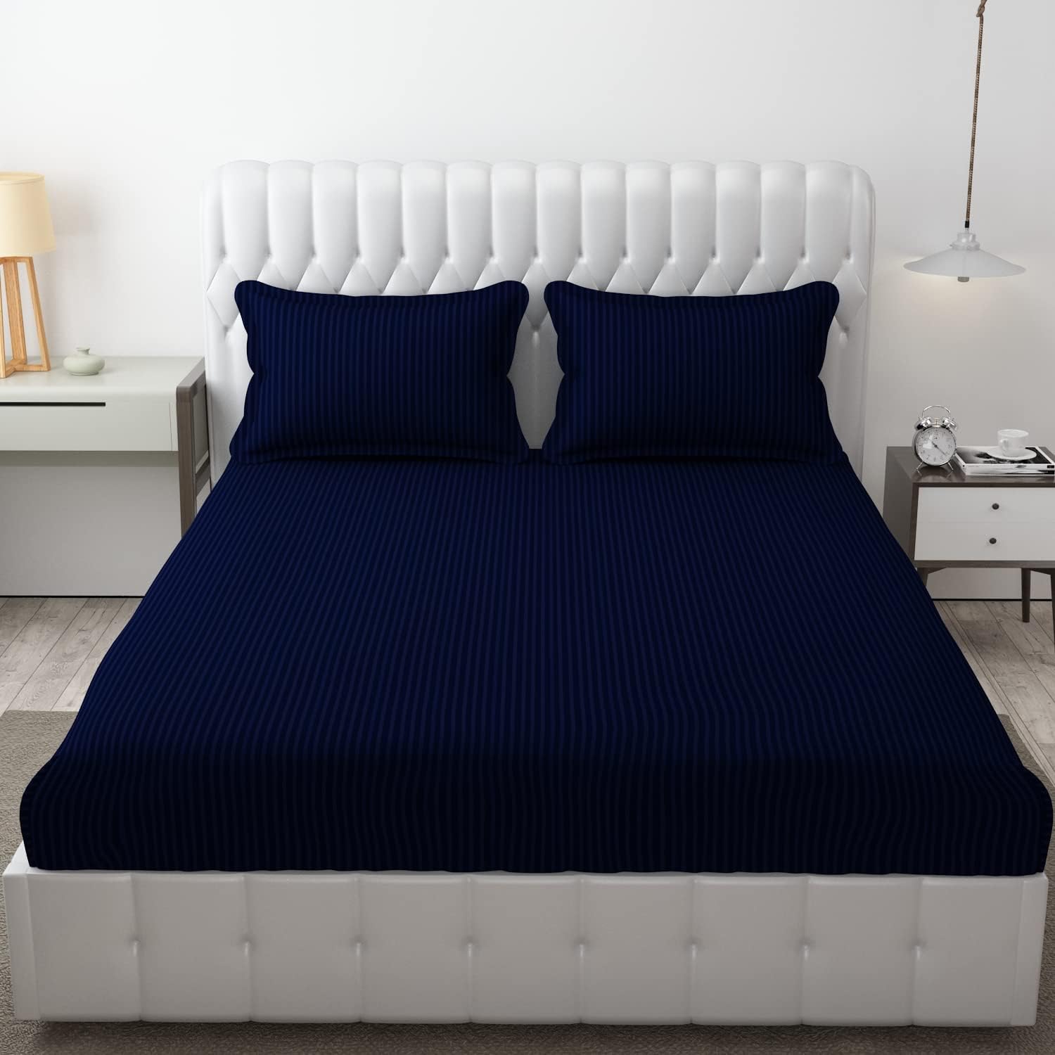 Breathable Single Size Flat Bedsheets With 1 Pillow Covers | 60 X 90 Inches, Navy Blue | Wrinkle Resistant & Soft Skin Safe | 144 Thread Count