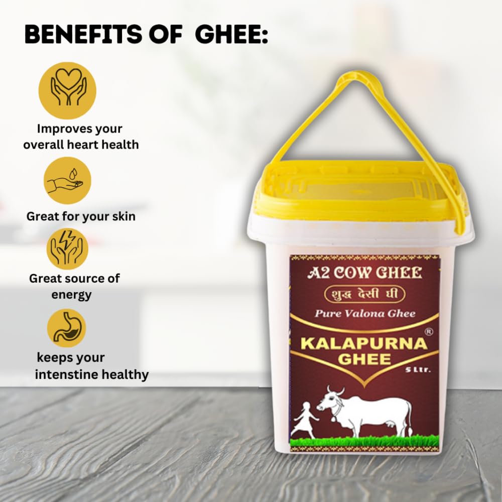 Pure A2 Desi Cow Ghee By Kalapurna Ghee | Delicious & Nutritious Healthy Desi Cow Ghee For Strong Bones | (5 Litr) 169.0 Ounce | Bucket