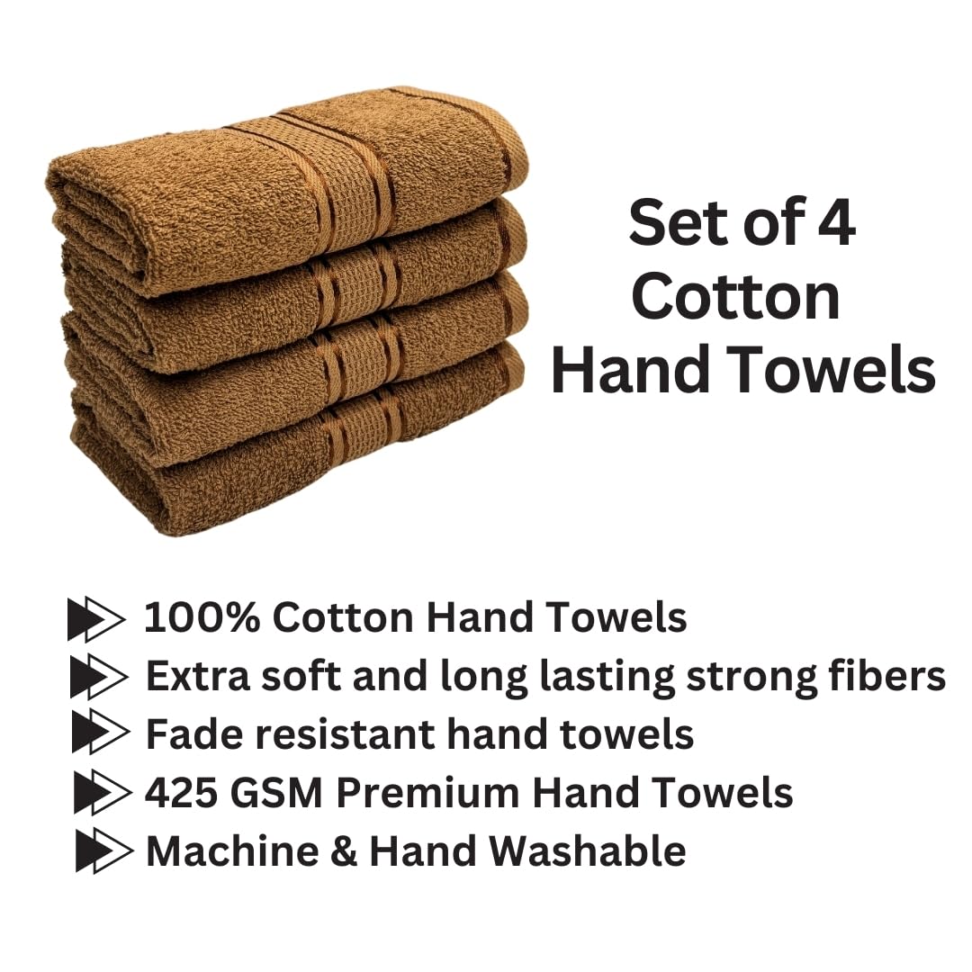 Stamio Cotton Hand Towel 800 Gsm | Soft, Absorbent, Quick Dry, Small Size Towels, Travel Friendly Towel (Sepia Brown) - Set Of 4