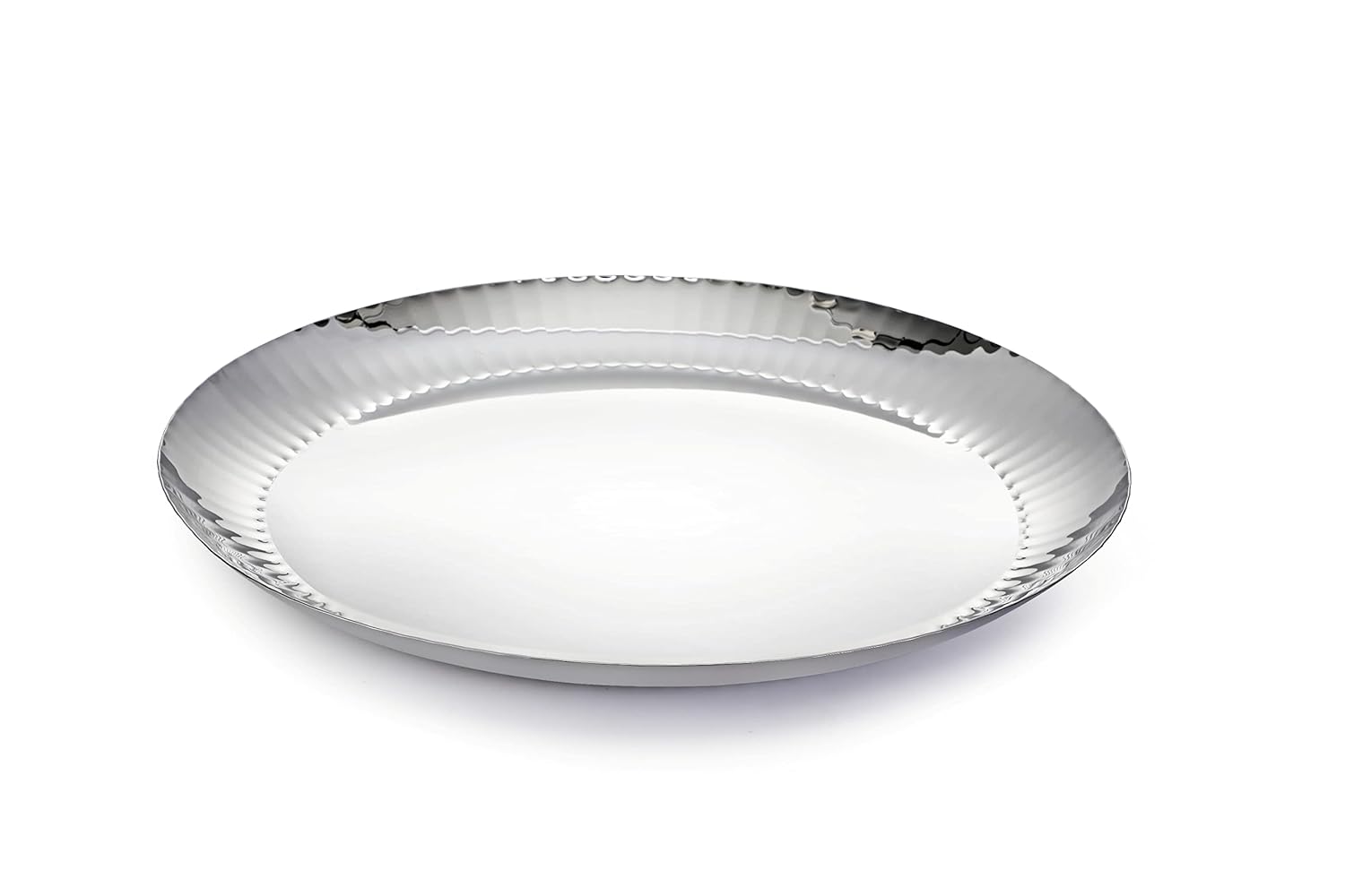 Chrome Stainless Steel Dinner Plate Set Of 6 - Rhythm Garden Series | Corporate Gifting For Diwali - Ribbed Pattern Glossy Finish Plates | Serve Ware, Dinnerware & Tableware