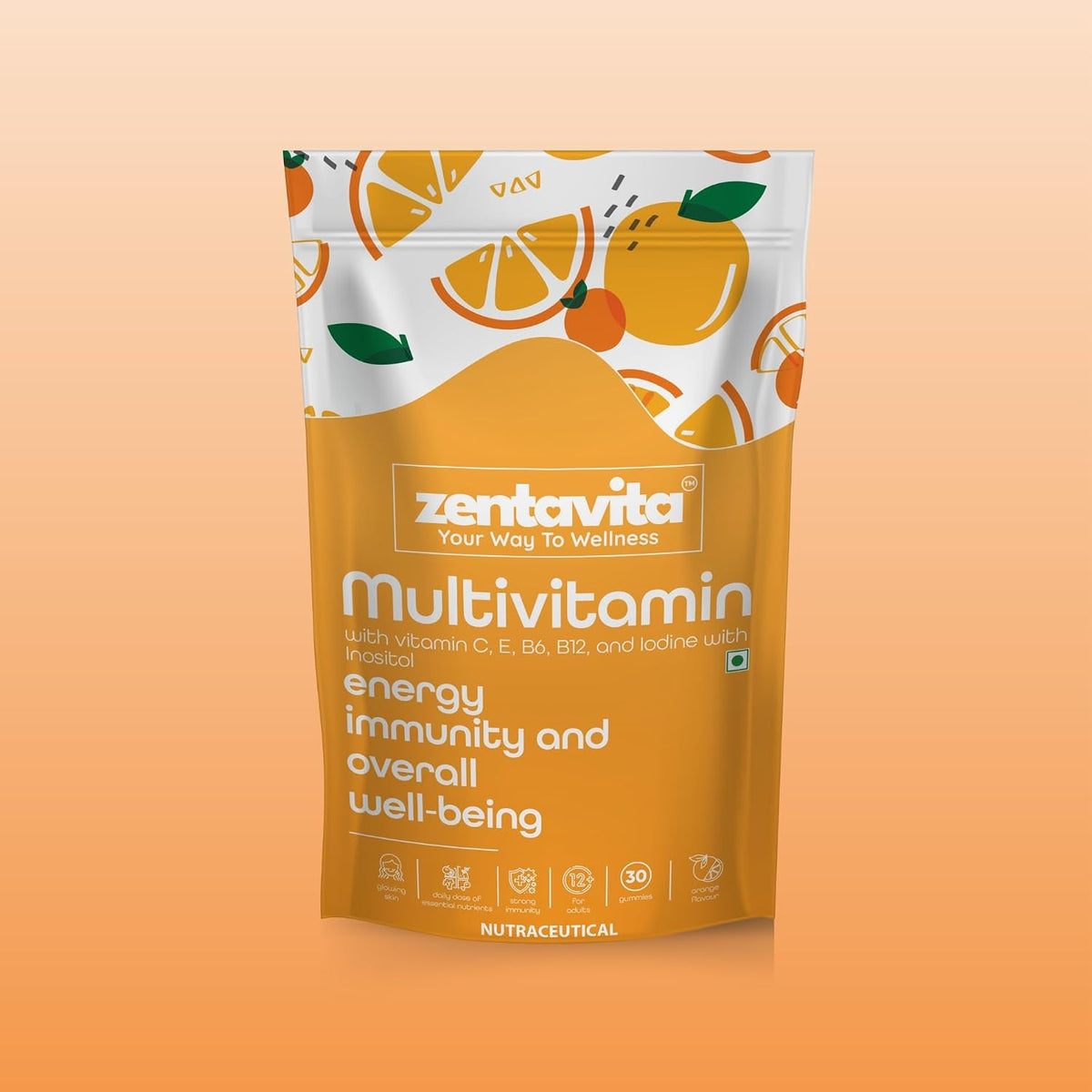 Zentavita Multivitamin Gummies For Adults With Vitamin C, E, B6, B12 & Iodine With Inositol | For Energy, Immunity & Overall Well - Being | 30 Gummies , 150gm 0.3lbs