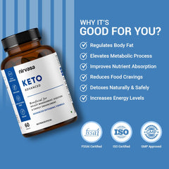 Nirvasa Keto Advanced Tablets For Men & Women With Garcinia Cambogia & Green Coffee Extract Gluten - Free Keto Tablets For Weight Management, Elevating Energy | 60 Tablets 100gm 0.2lbs